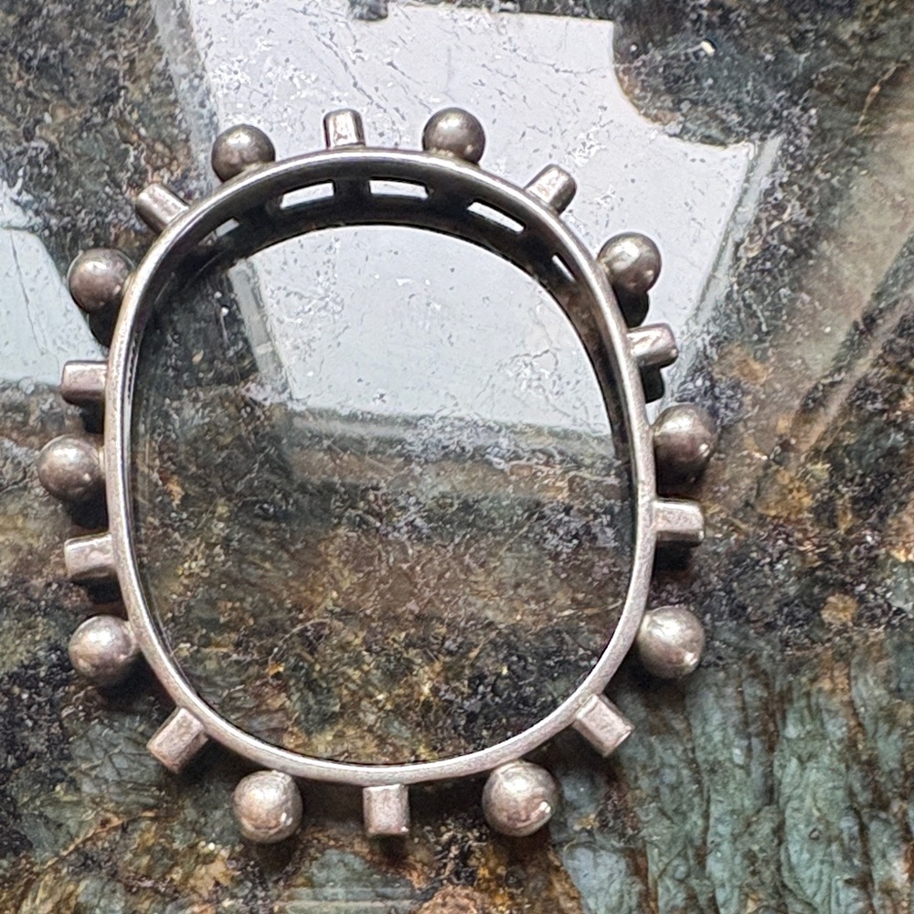 Solid Sterling Silver Oval Bangle Bracelet With S… - image 6